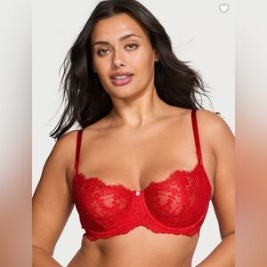 Victoria's Secret DREAM ANGELS Wicked Unlined Lace Balconette Bra 32D Red NWT
